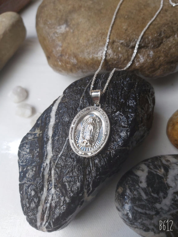 Medalla Plata 925 Virgen de Guadalupe  19x26 mm Zirconias